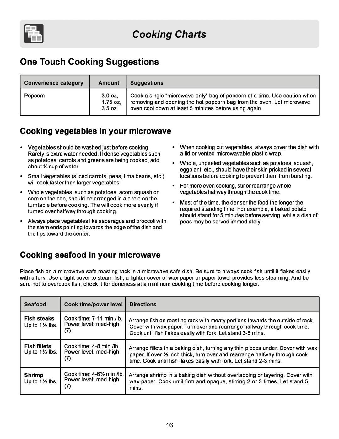 Frigidaire FFCE1439LB One Touch Cooking Suggestions, Cooking vegetables in your microwave, Convenience category, Amount 