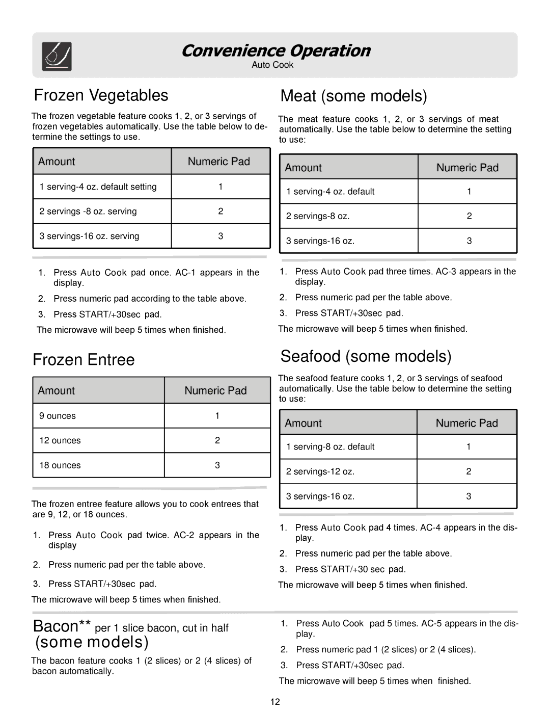 Frigidaire FFCM1134LS, FFCM1134LW, FFCM1134LB, FFCM0934LS Serving-4 oz. default Servings-8 oz Servings-16 oz, Ounces 