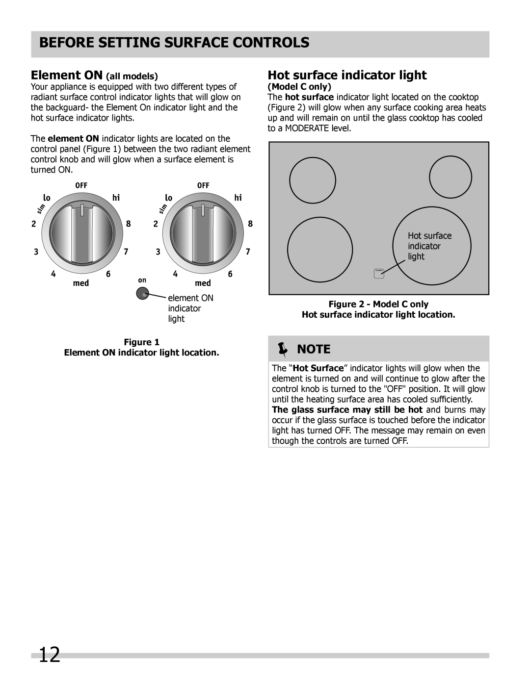 Frigidaire FFED3025LS, FFED3015LW Hot surface indicator light, Element on all models, Element on indicator light location 