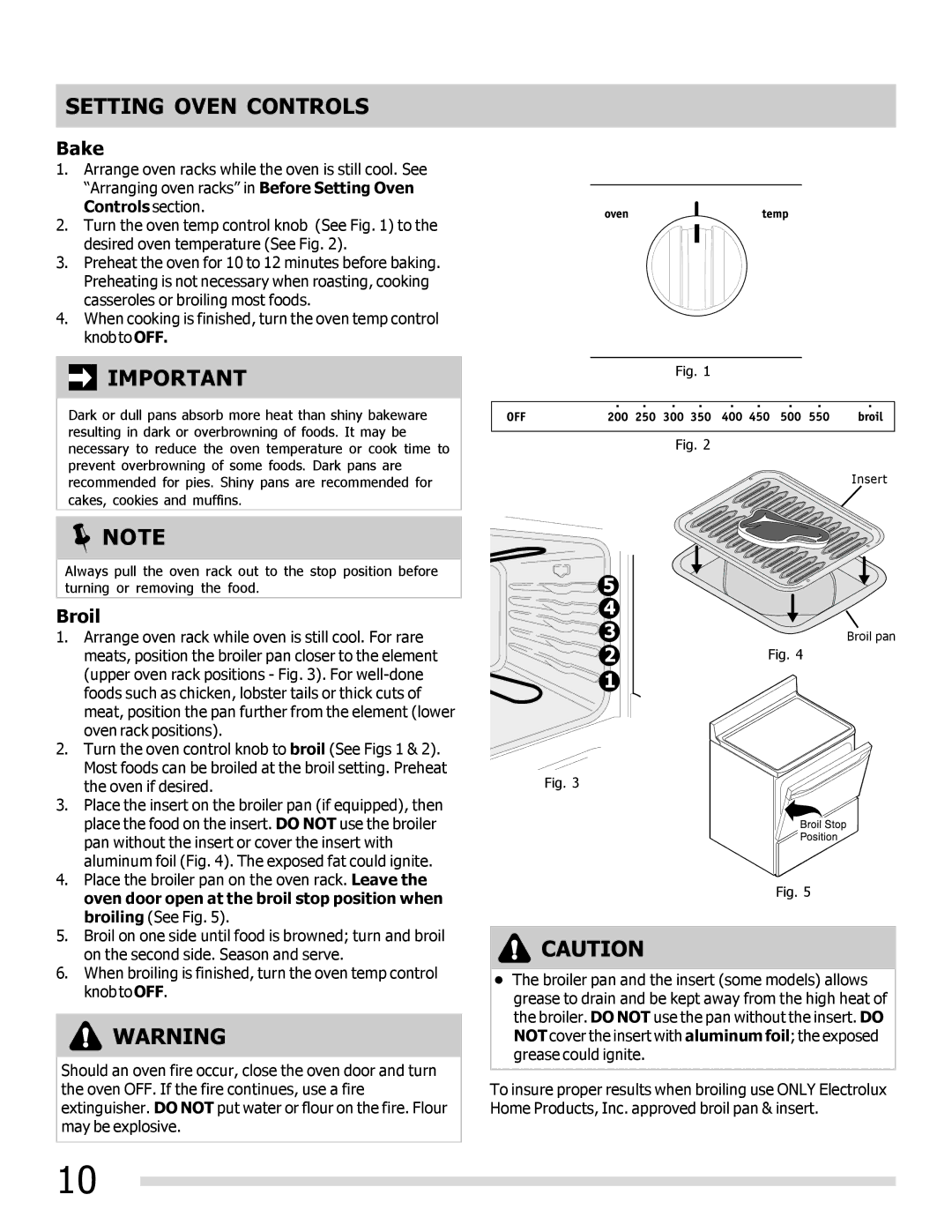 Frigidaire FFEF3010LW, FFEF3010LB important safety instructions Setting Oven Controls, Bake, Broil 