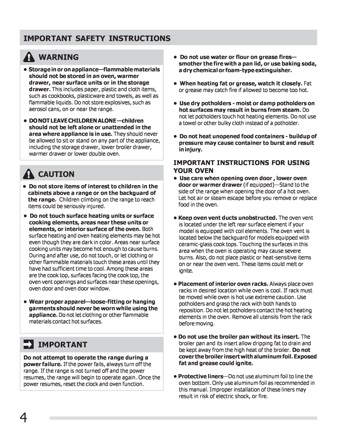 Frigidaire FFEF3010LW, FFEF3010LB Important Instructions For Using Your Oven, Important Safety Instructions 