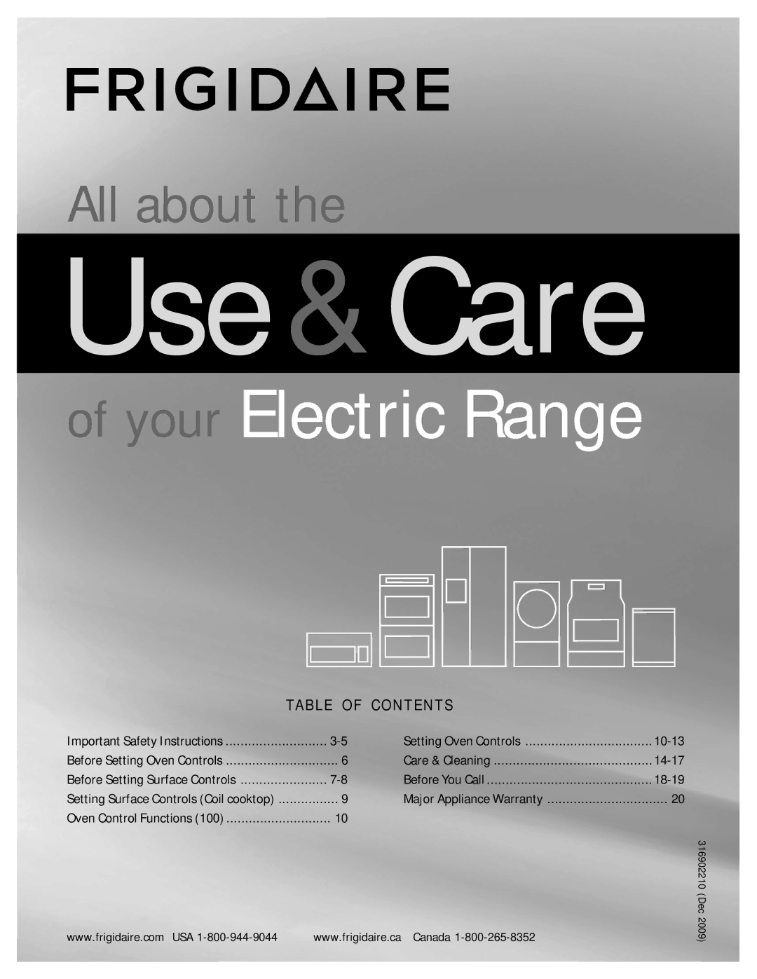 Frigidaire 316902210, FFEF3011LW, FFEF3011LB important safety instructions Use&Care 