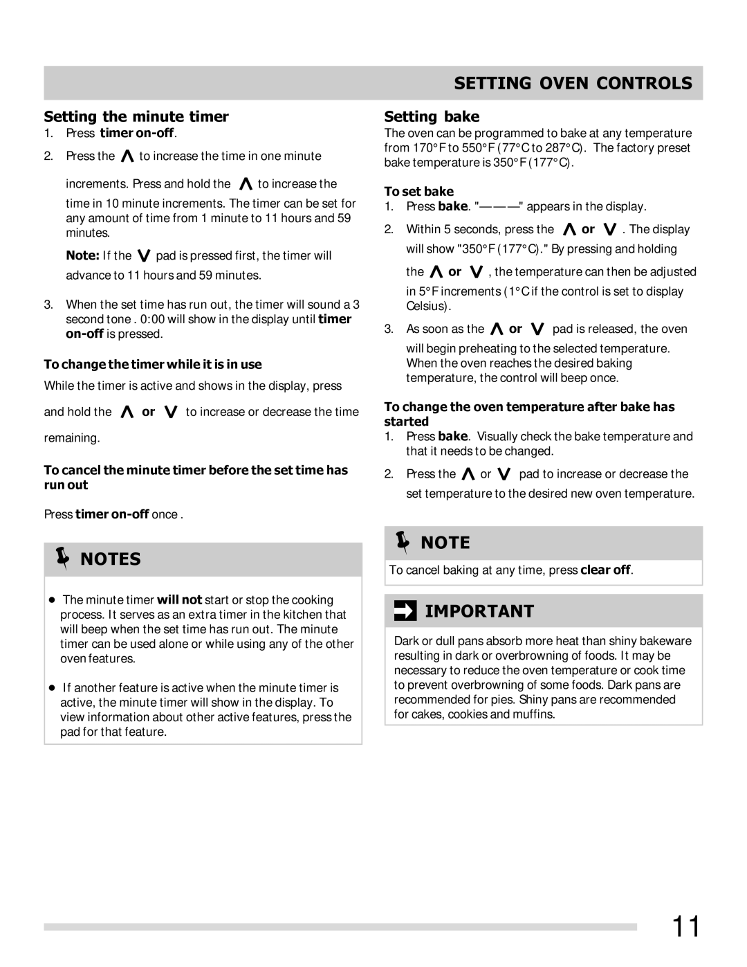 Frigidaire FFEF3011LB, FFEF3011LW, 316902210 important safety instructions Setting the minute timer, Setting bake 