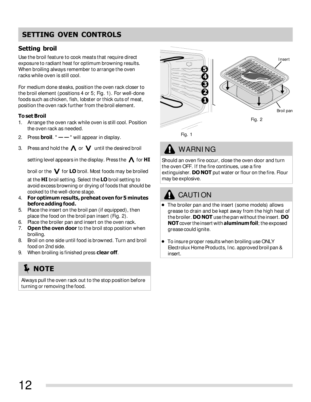 Frigidaire FFEF3011LW, 316902210, FFEF3011LB important safety instructions Setting broil, To set Broil 