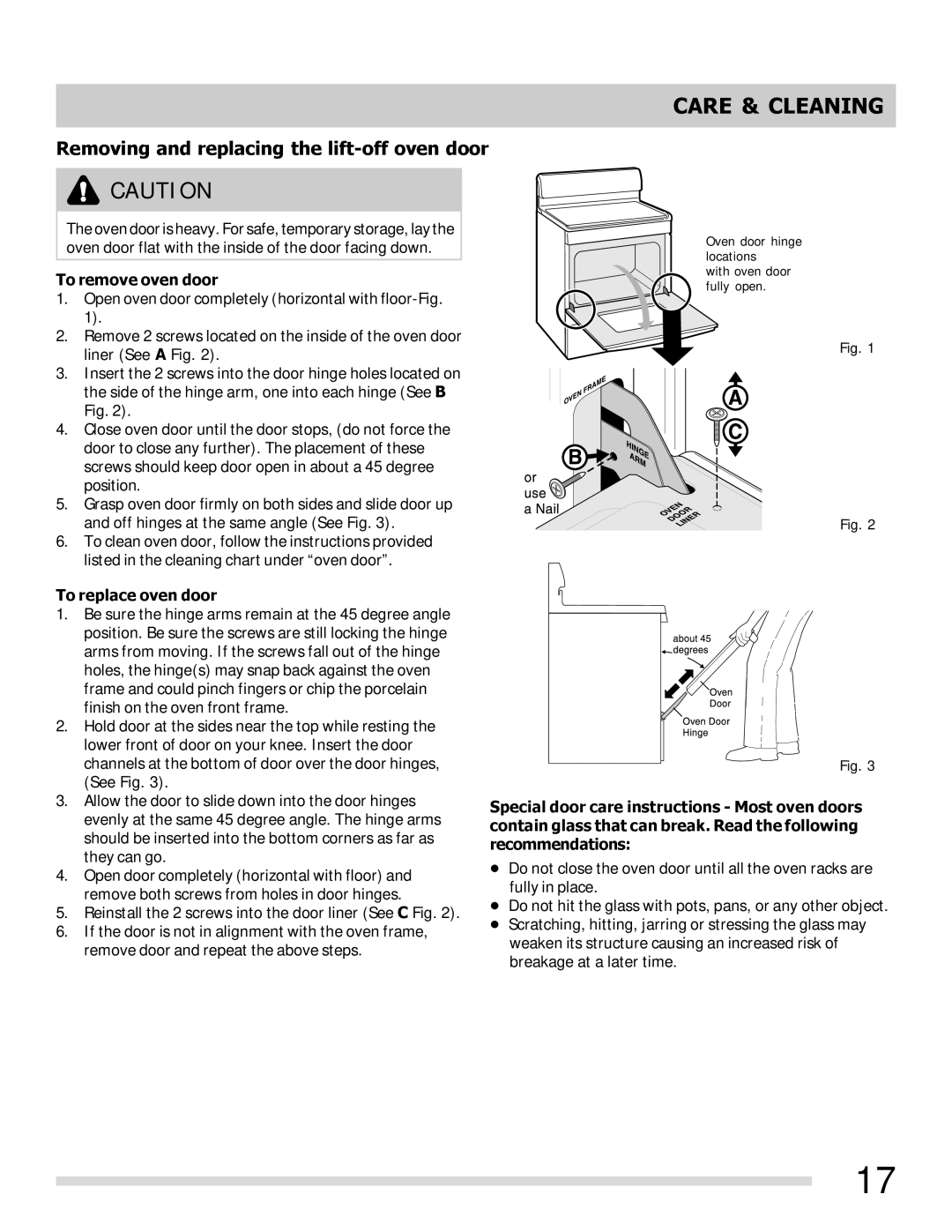 Frigidaire FFEF3011LB, FFEF3011LW Removing and replacing the lift-off oven door, To remove oven door, To replace oven door 