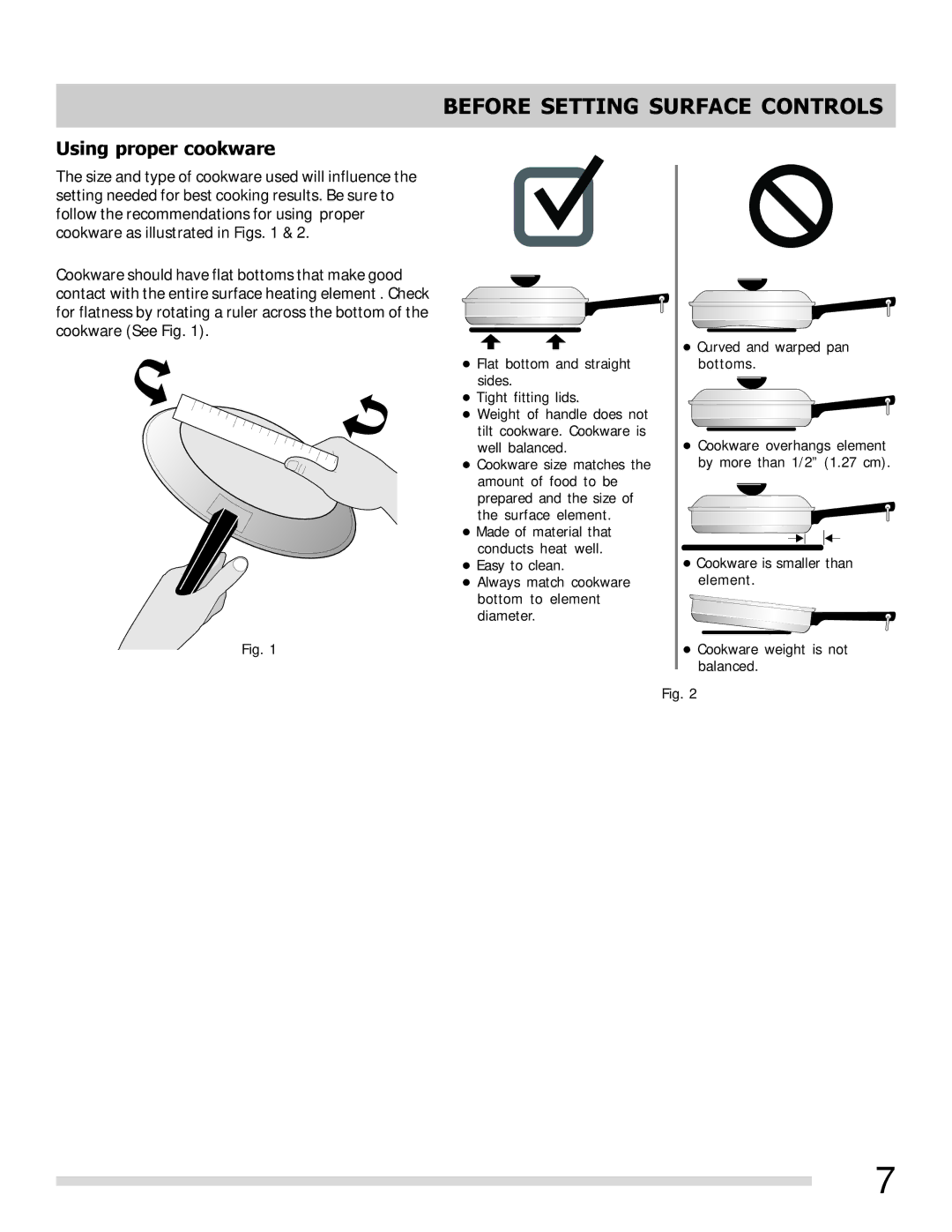 Frigidaire 316902210, FFEF3011LW, FFEF3011LB Before Setting Surface Controls, Using proper cookware 