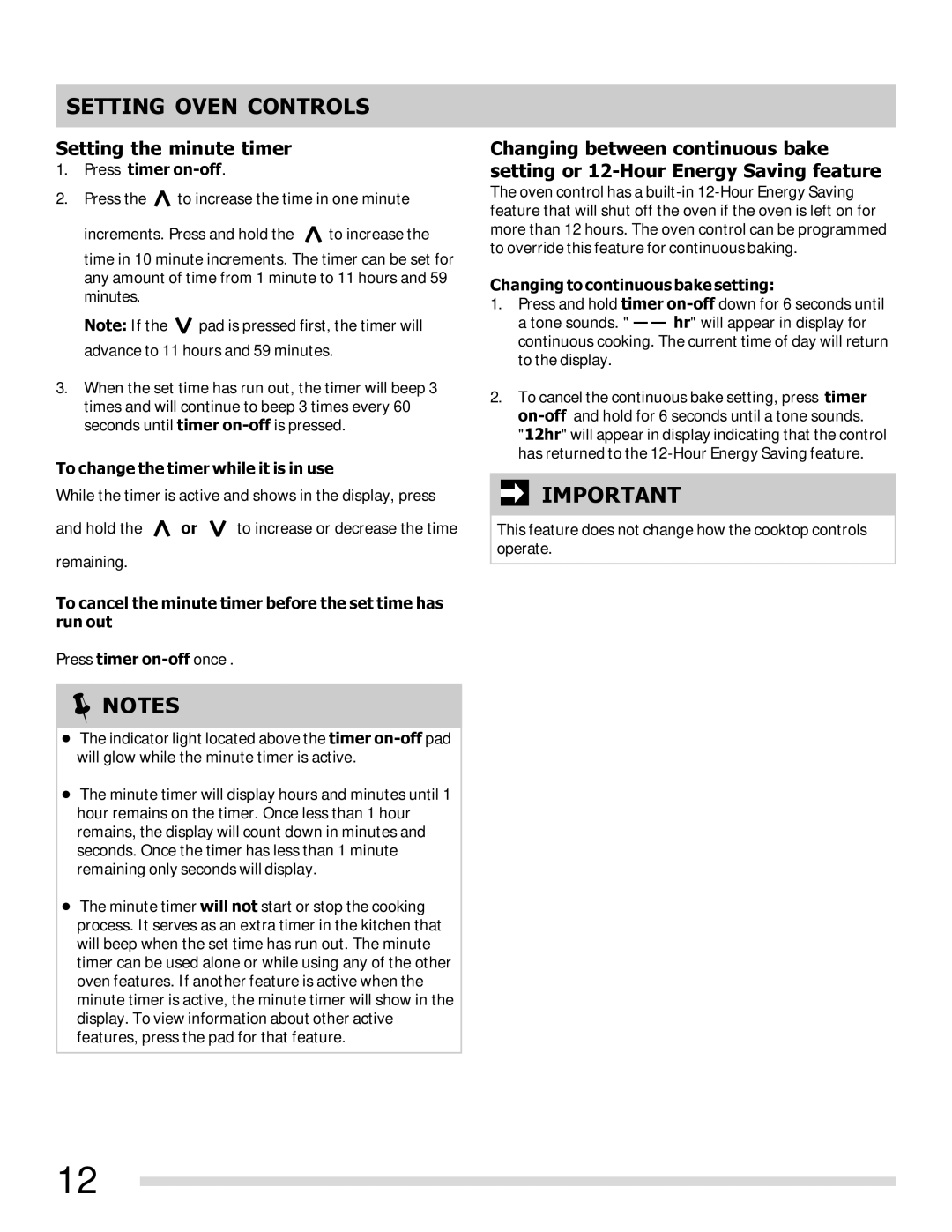 Frigidaire FFEF3015LS, FFEF3015LB Setting the minute timer, Press timer on-off, To change the timer while it is in use 