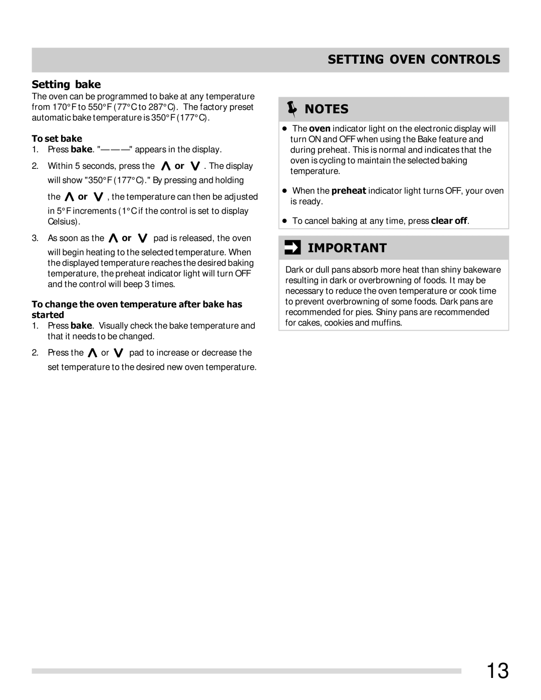 Frigidaire FFEF3015LB, FFEF3015LS Setting bake, To set bake, To change the oven temperature after bake has started 