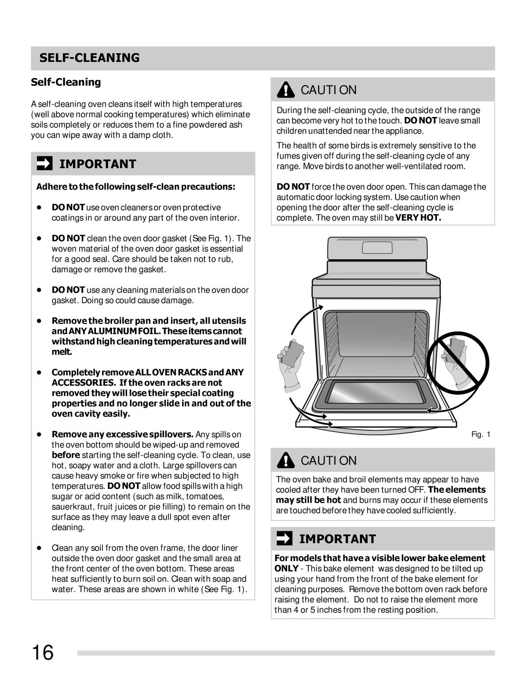 Frigidaire FFEF3015LM, FFEF3015LS, FFEF3015LB, FFEF3015LW Self-Cleaning, Adhere to the following self-clean precautions 