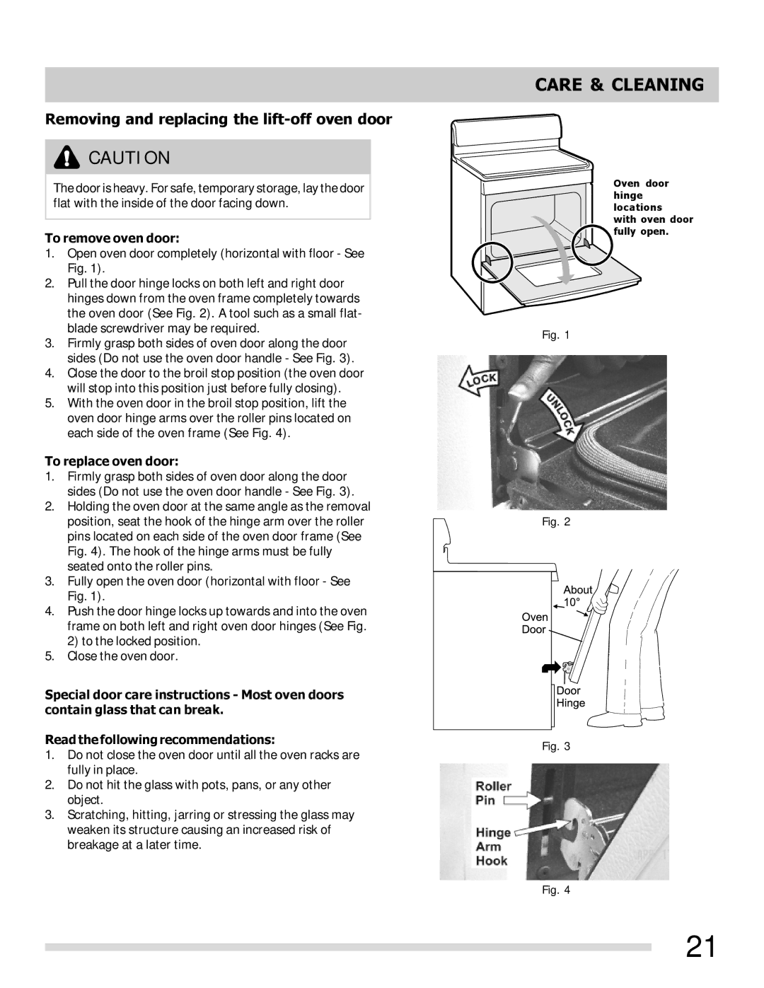 Frigidaire FFEF3015PW, FFEF3015LS Removing and replacing the lift-off oven door, To remove oven door, To replace oven door 