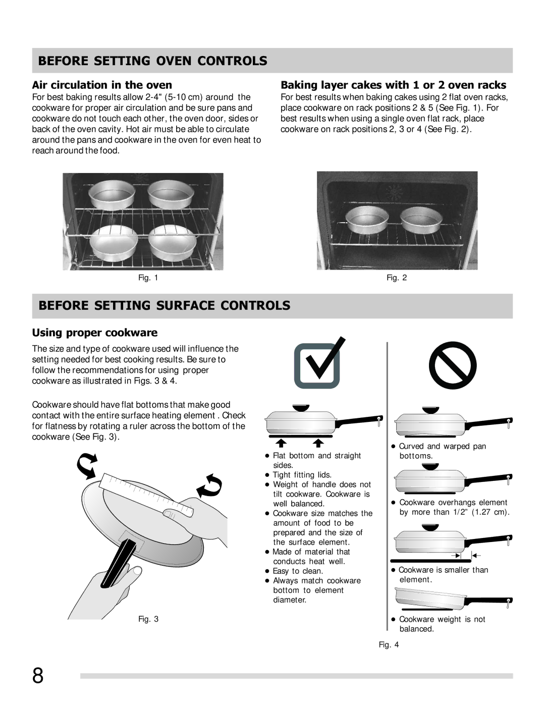 Frigidaire FFEF3015LW, FFEF3015LS Before Setting Surface Controls, Air circulation in the oven, Using proper cookware 