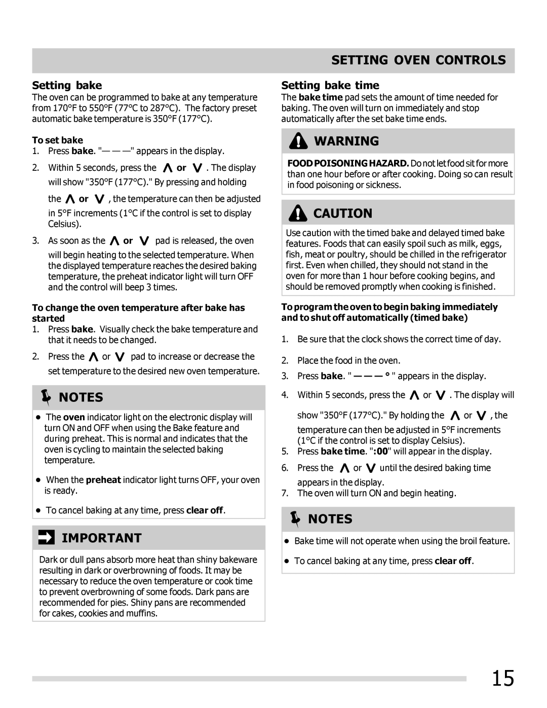 Frigidaire FFEF3018LM manual Setting bake time, To set bake, To change the oven temperature after bake has started 