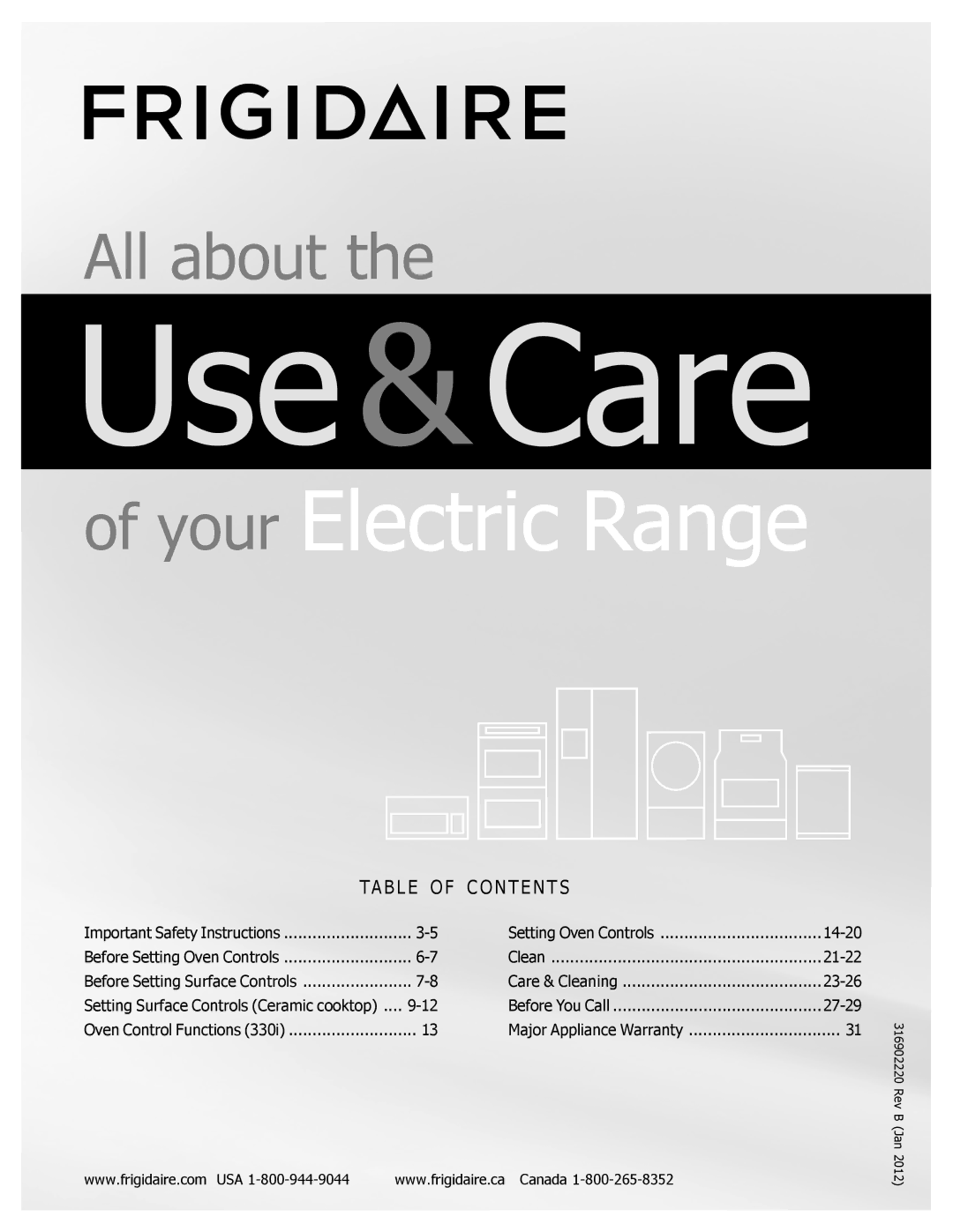 Frigidaire FFEF3019MS, FFEF3019MB, FFEF3019MW important safety instructions Use&Care 