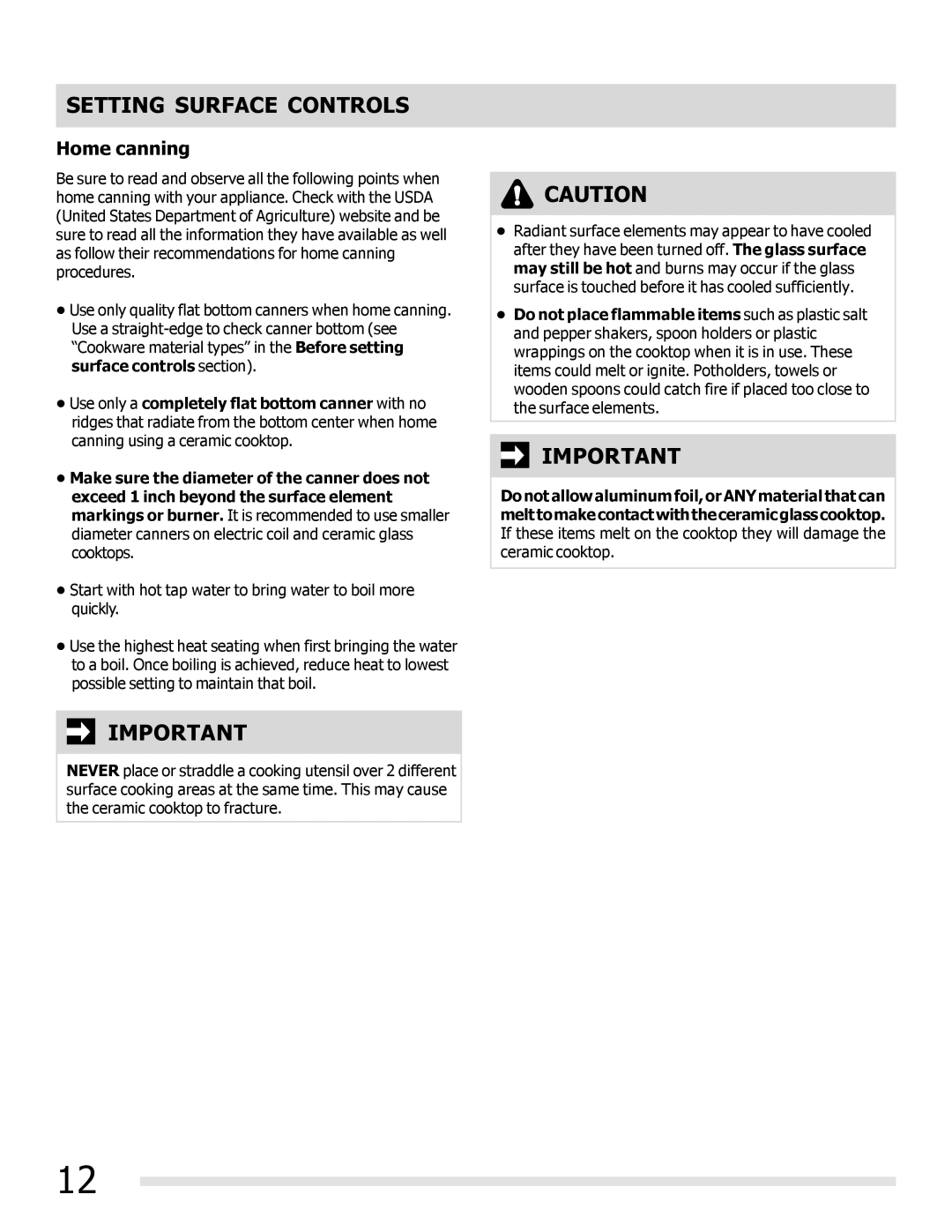 Frigidaire FFEF3019MB, FFEF3019MS, FFEF3019MW important safety instructions Home canning 