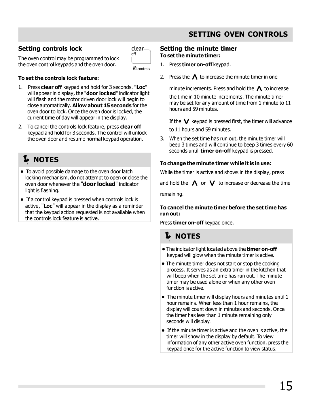 Frigidaire FFEF3019MB, FFEF3019MS, FFEF3019MW important safety instructions Setting controls lock, Setting the minute timer 