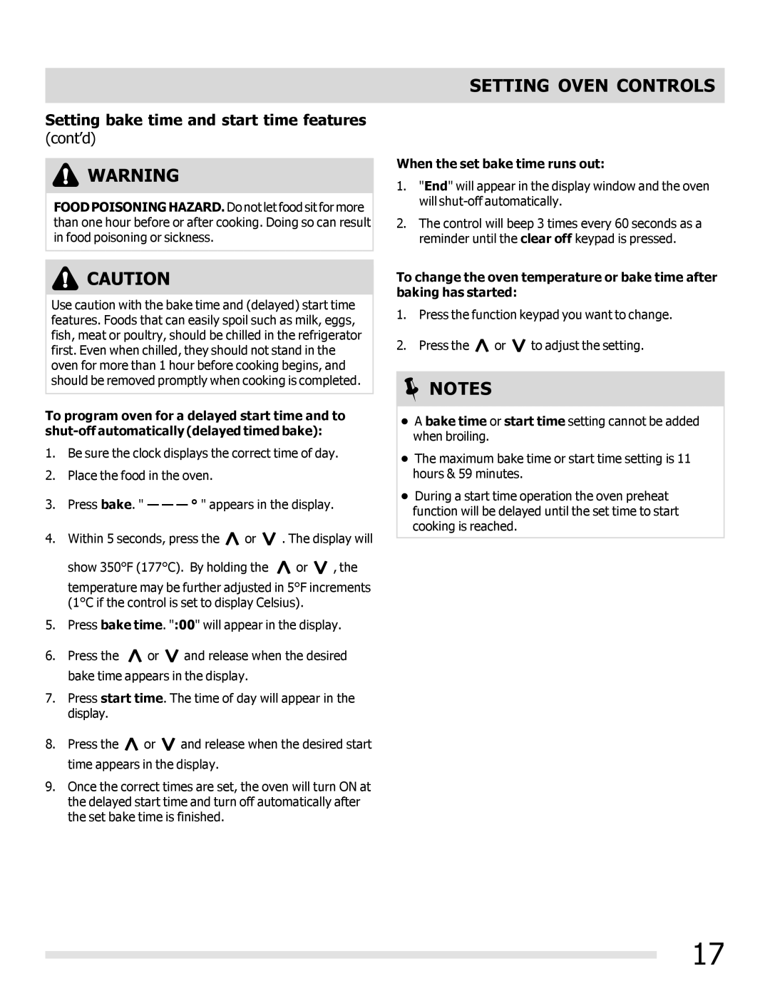 Frigidaire FFEF3019MW, FFEF3019MB, FFEF3019MS important safety instructions Cont’d, When the set bake time runs out 