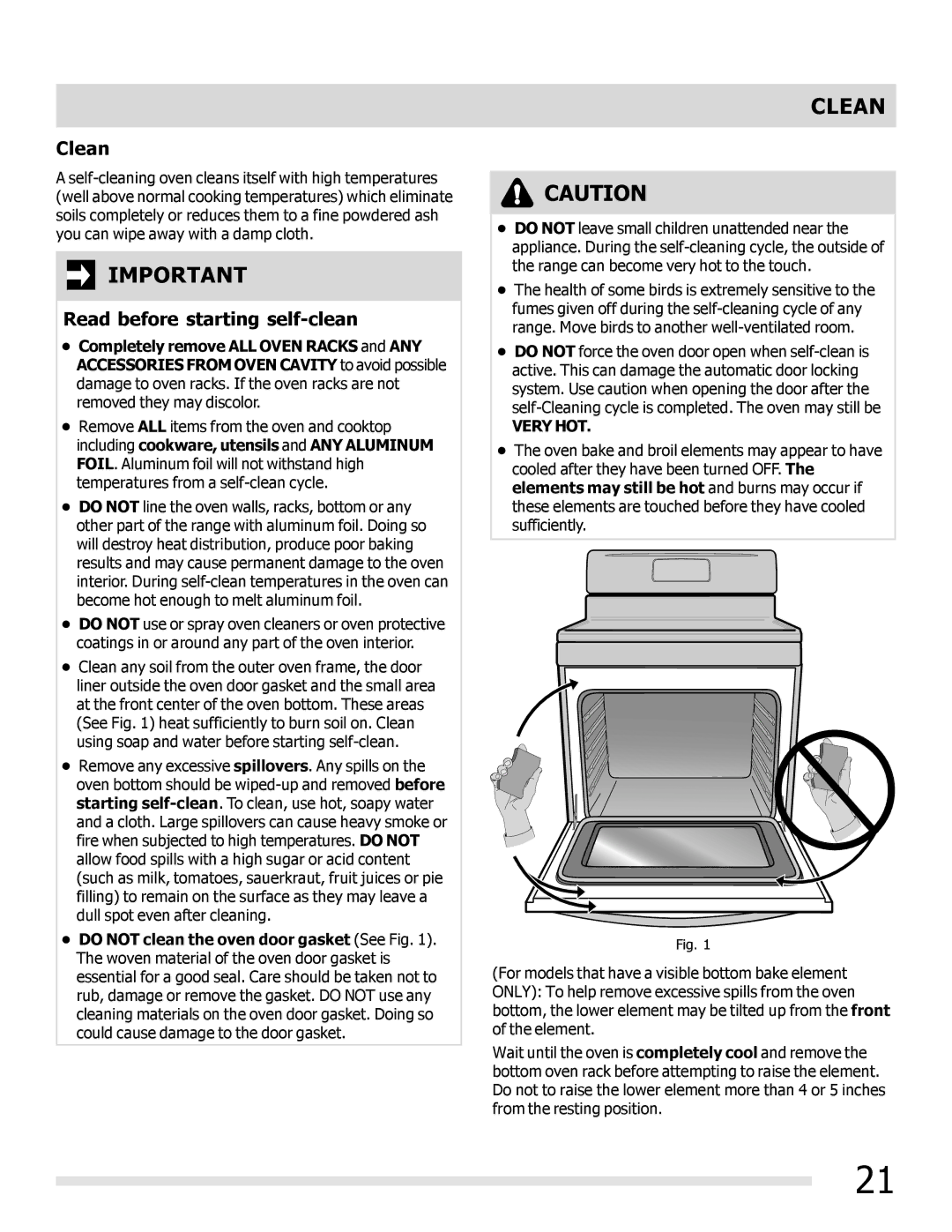 Frigidaire FFEF3019MB, FFEF3019MS, FFEF3019MW important safety instructions Clean, Read before starting self-clean 