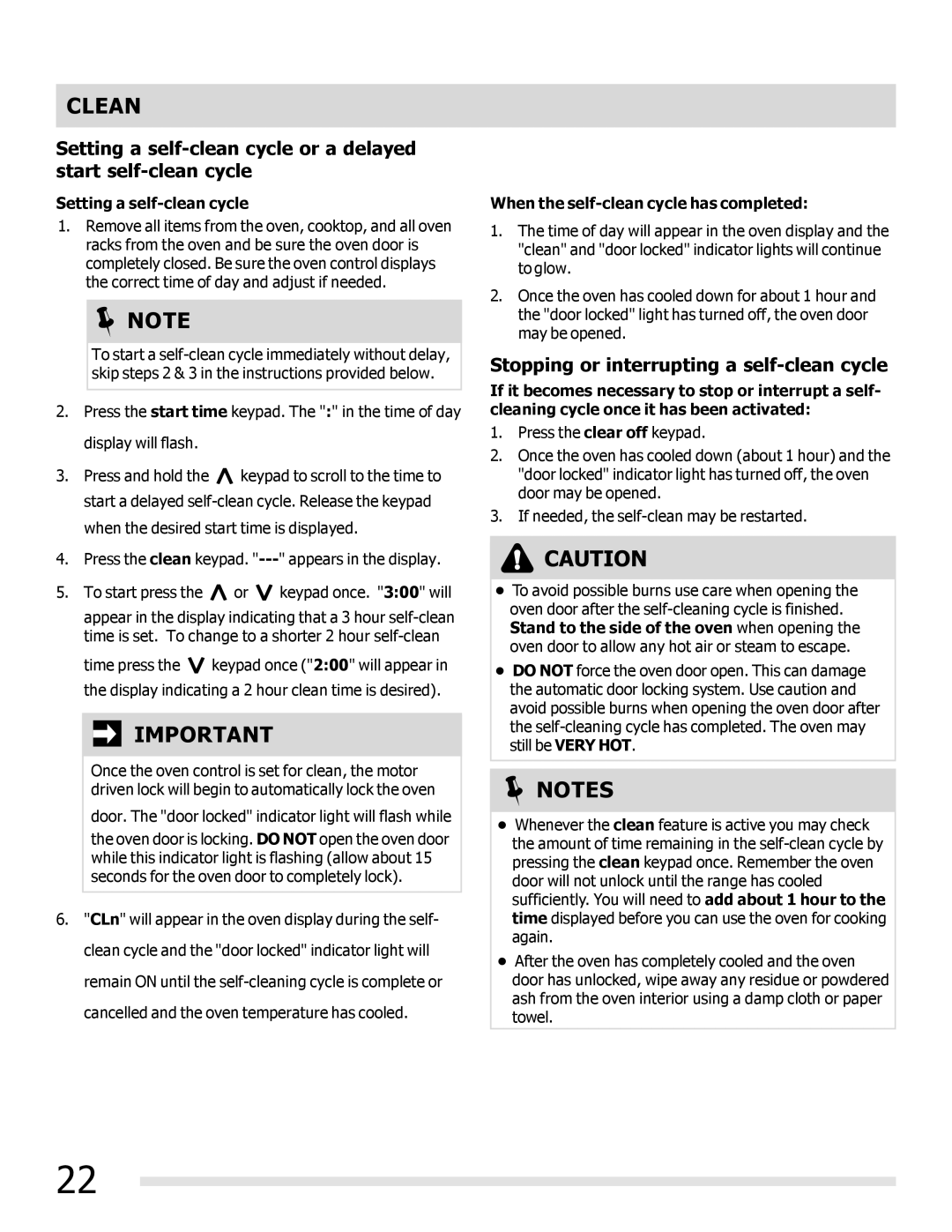 Frigidaire FFEF3019MS, FFEF3019MB, FFEF3019MW Stopping or interrupting a self-clean cycle, Setting a self-clean cycle 