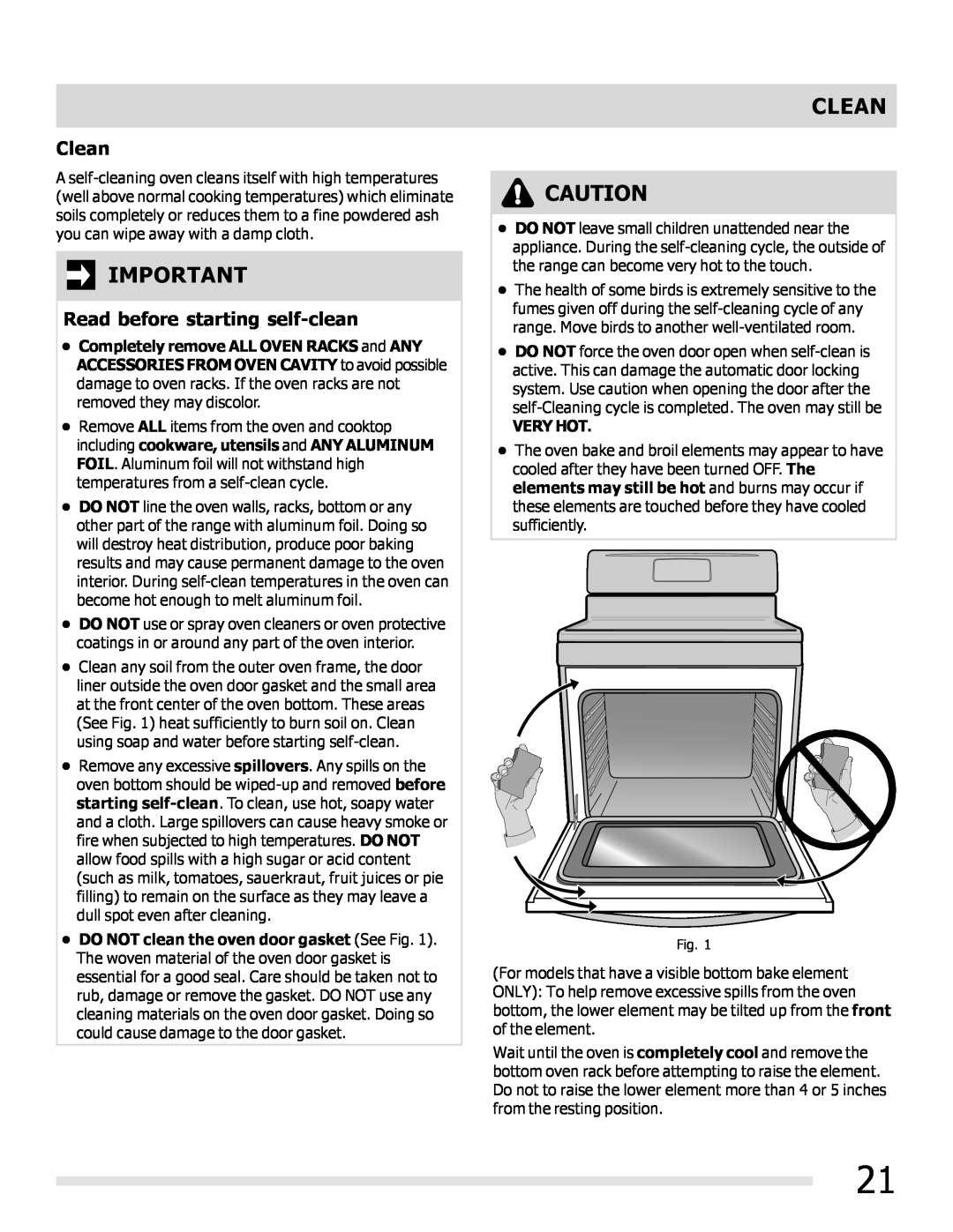Frigidaire FFEF3019MB, FFEF3019MS, FFEF3019MW important safety instructions Clean, Read before starting self-clean 