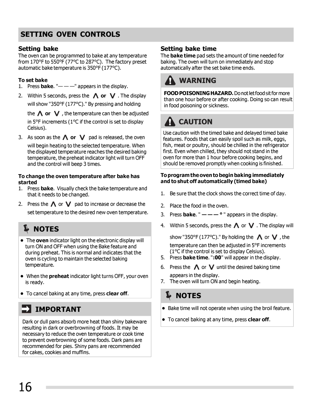 Frigidaire FFEF3020LB Setting bake time, To set bake, To change the oven temperature after bake has started 