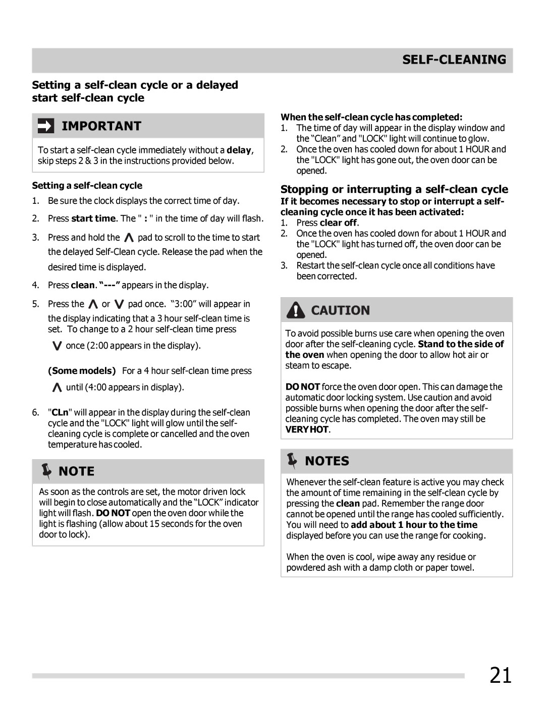 Frigidaire FFEF3020LW, FFEF3020LB, FFEF3050LS Stopping or interrupting a self-clean cycle, Setting a self-clean cycle 