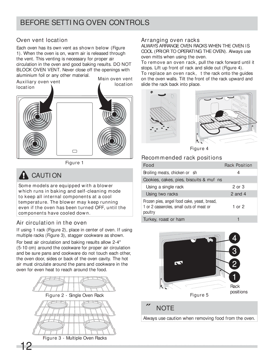 Frigidaire FFEF4017LB Before Setting Oven Controls, Oven vent location, Air circulation in the oven, Arranging oven racks 