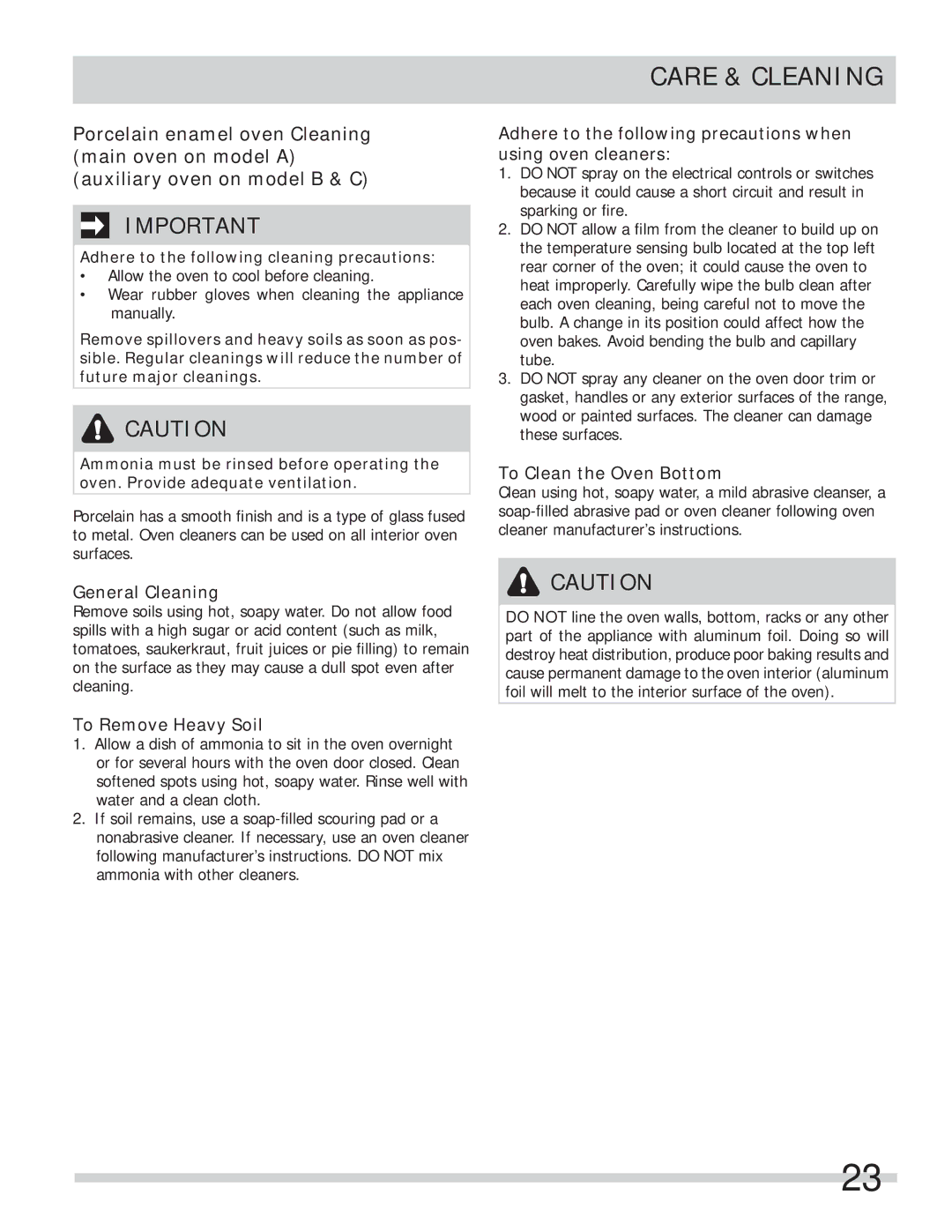 Frigidaire FFEF4015LW, FFEF4017LB, FFEF3000MW, FFEF4005LW important safety instructions Care & Cleaning, General Cleaning 