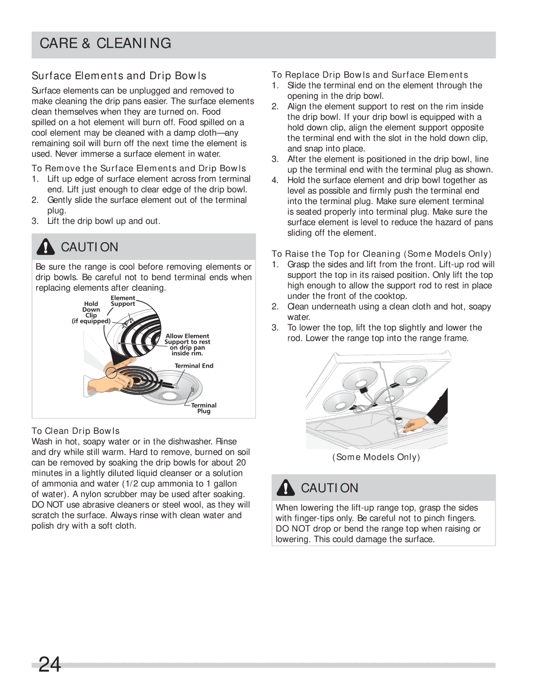 Frigidaire FFEF4017LB, FFEF3000MW, FFEF4005LW, FFEF4015LW important safety instructions Surface Elements and Drip Bowls 