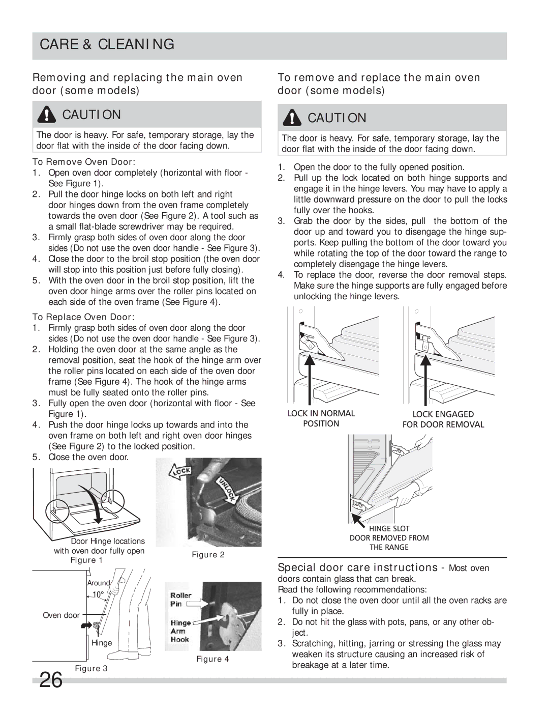 Frigidaire FFEF4005LW Removing and replacing the main oven door some models, To Remove Oven Door, To Replace Oven Door 