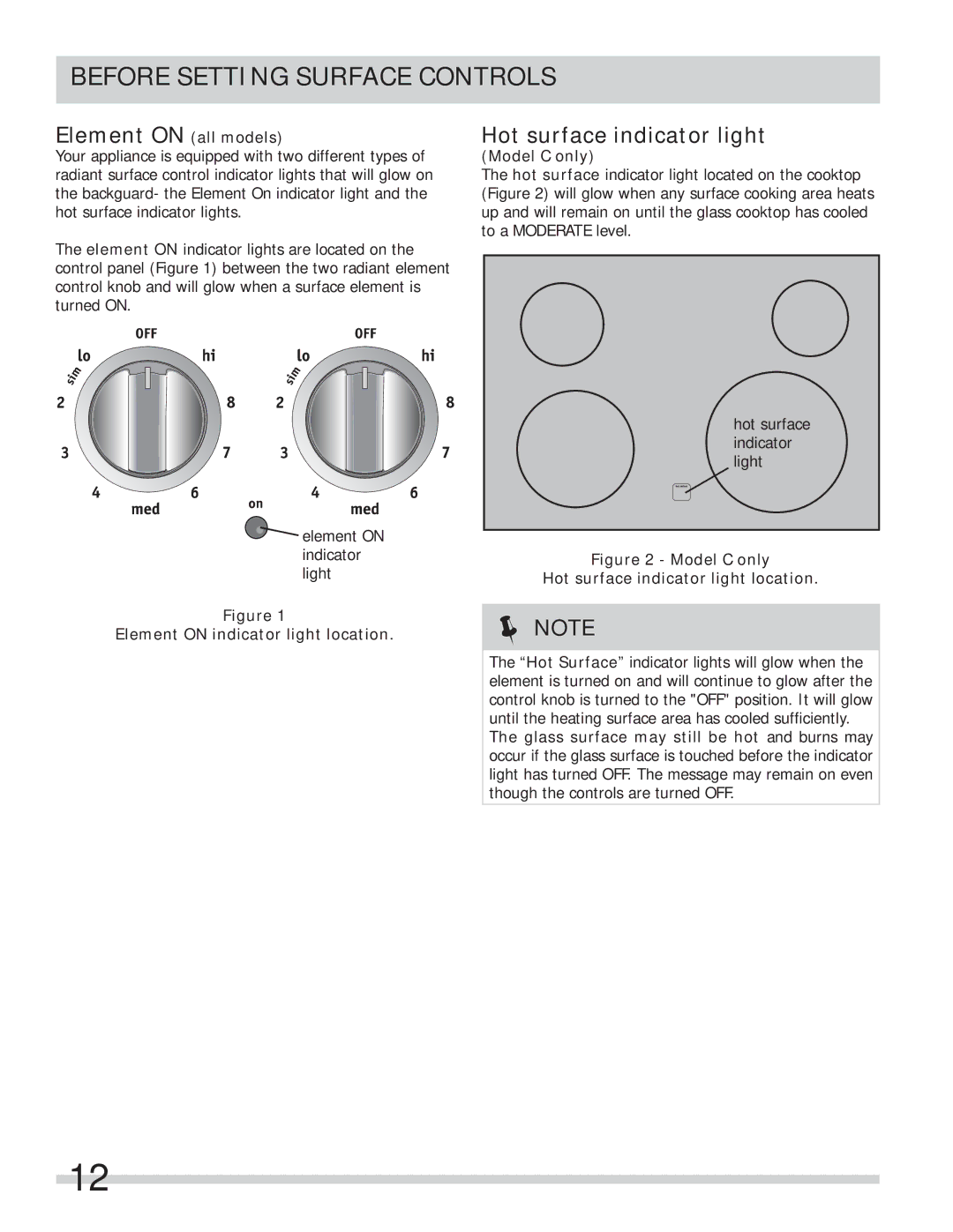 Frigidaire FFES3005LB, FFES3025LB Hot surface indicator light, Element on all models, Element on indicator light location 