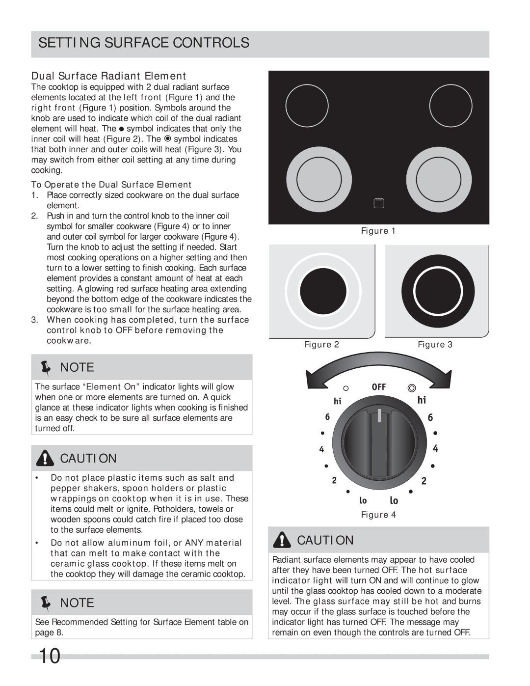 Frigidaire FFES3027LS important safety instructions Dual Surface Radiant Element, To Operate the Dual Surface Element 