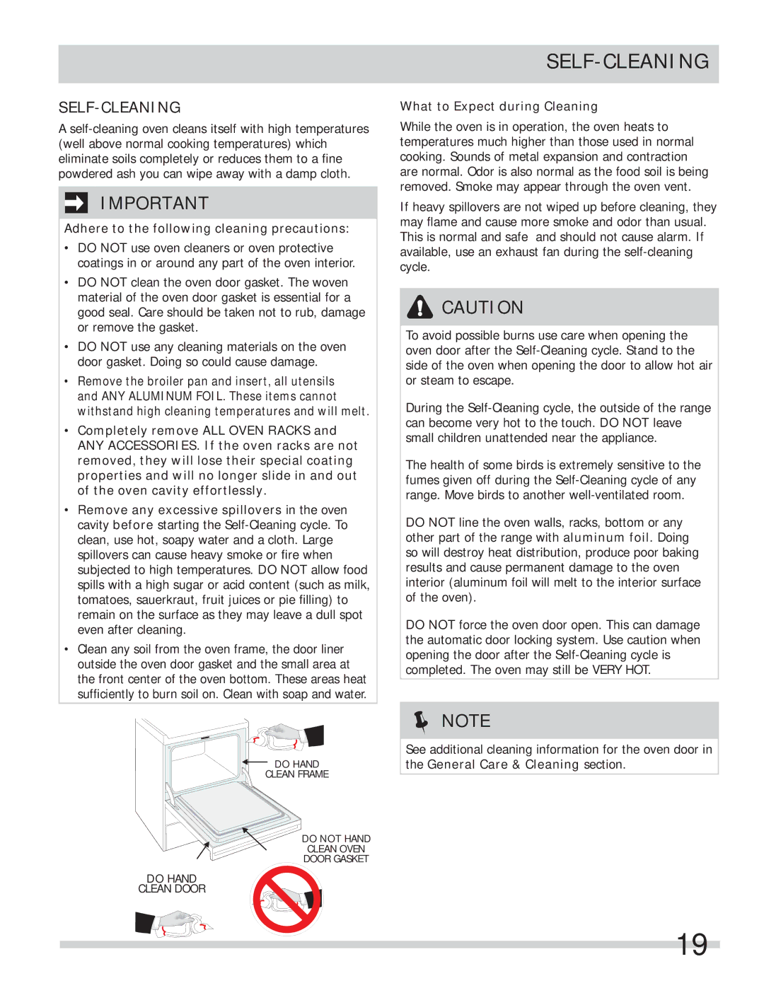 Frigidaire FFES3027LS Self-Cleaning, Adhere to the following cleaning precautions, What to Expect during Cleaning 