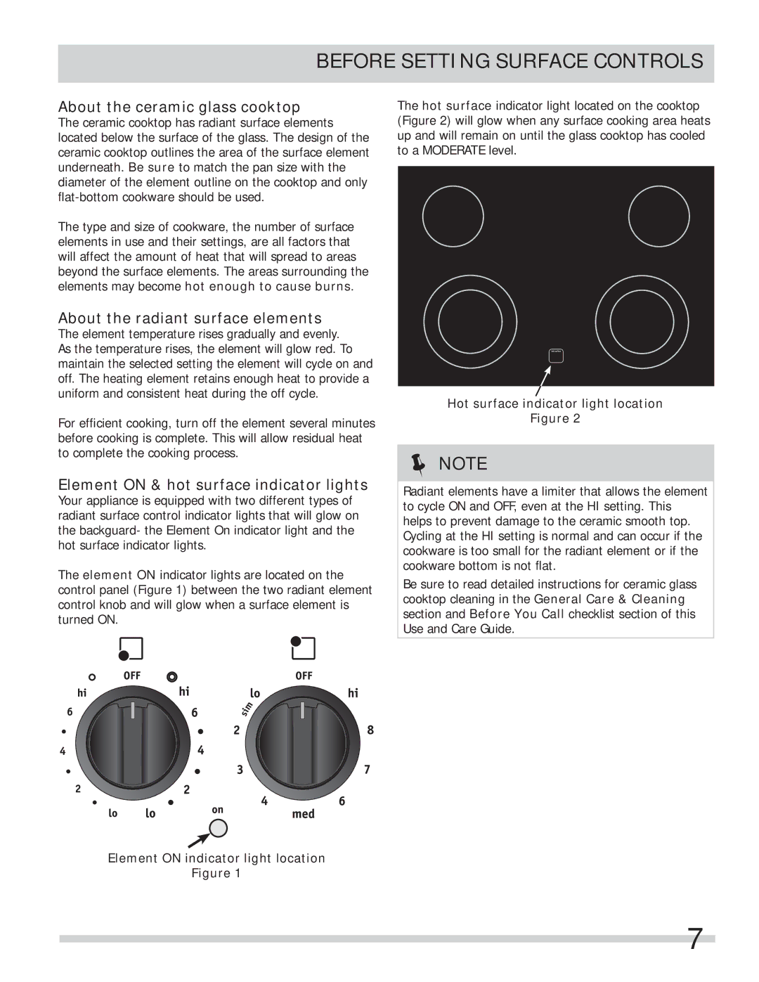 Frigidaire FFES3027LS Before Setting Surface Controls, About the ceramic glass cooktop, About the radiant surface elements 