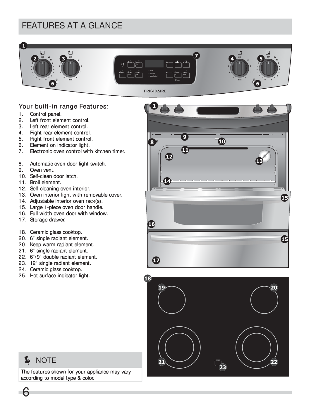 Frigidaire FFES3027LS important safety instructions Features At A Glance, Your built-inrange Features 