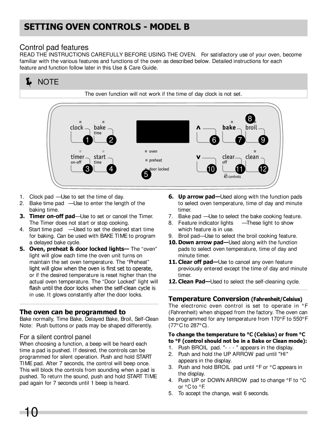 Frigidaire FFEW2425LS, 318205317 Setting Oven controls Model B, Oven can be programmed to, For a silent control panel 