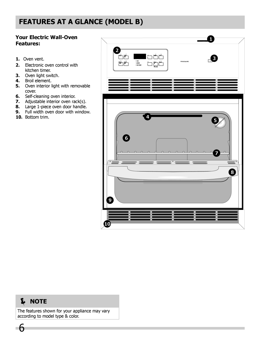 Frigidaire FFEW2425LS, 318205317 important safety instructions Features AT a Glance Model B 