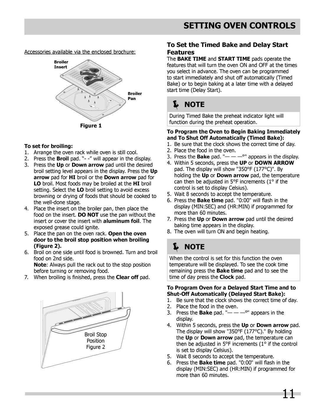 Frigidaire FFEW3025LB, FFEW3025LW, FFEW3025LS To Set the Timed Bake and Delay Start Features, To set for broiling 