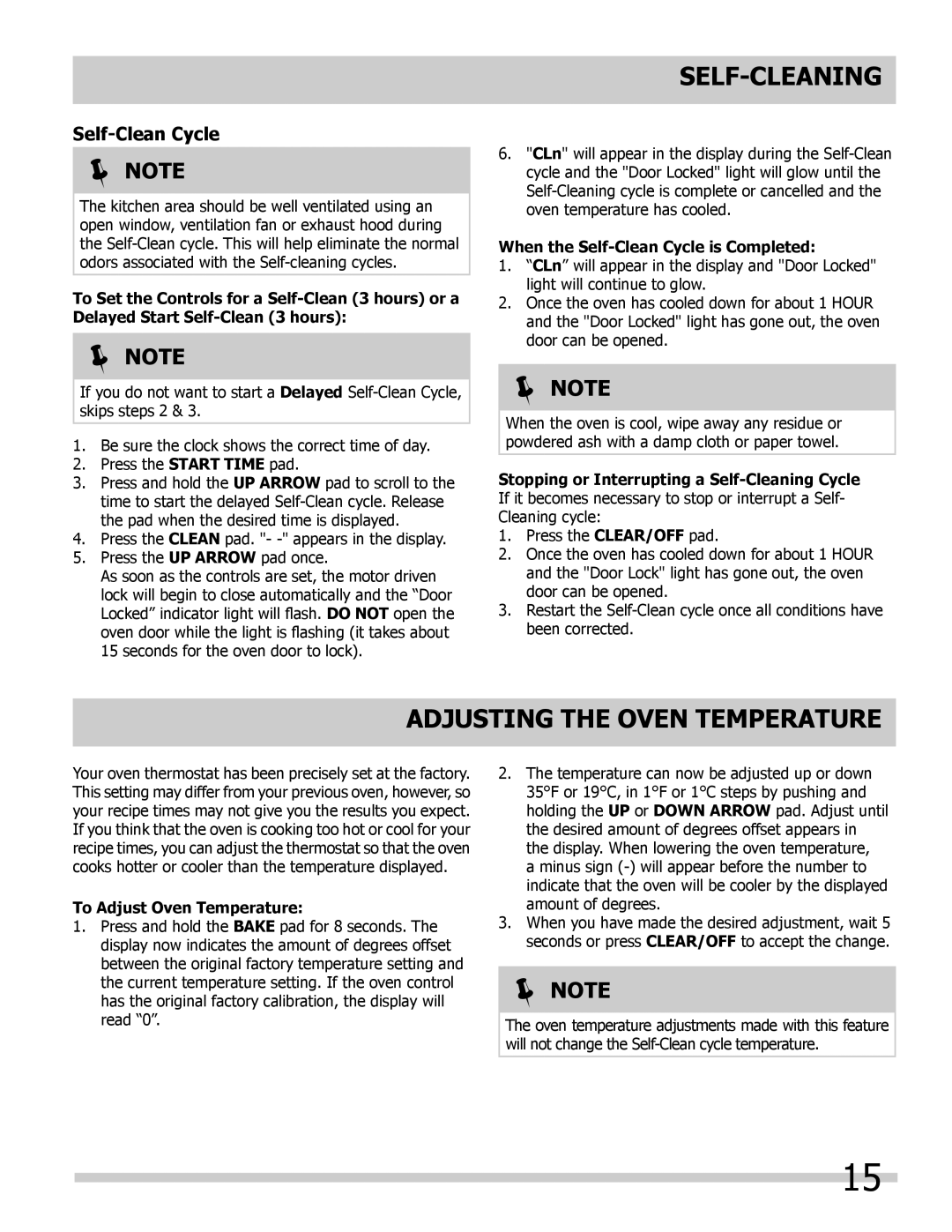 Frigidaire FFEW2725LW, FFEW3025LW, FFEW3025LS Adjusting the Oven Temperature, When the Self-Clean Cycle is Completed 