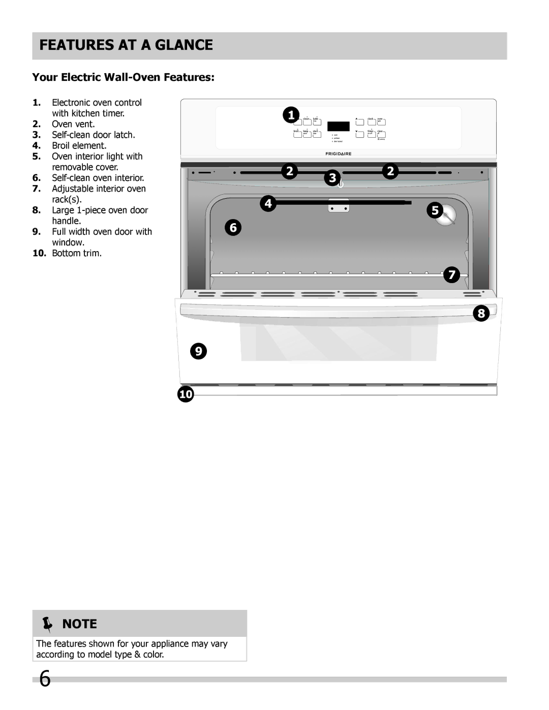 Frigidaire FFEW3025LW, FFEW3025LS, FFEW2725LB, FFEW2725LW, FFEW2725LS Features AT a Glance, Your Electric Wall-Oven Features 