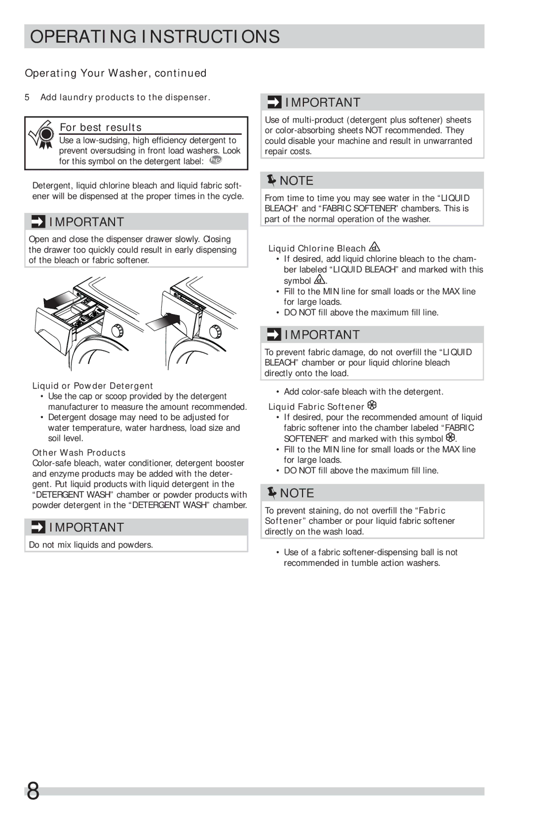 Frigidaire FFFS5115PW, FFFS5115PA important safety instructions For best results 