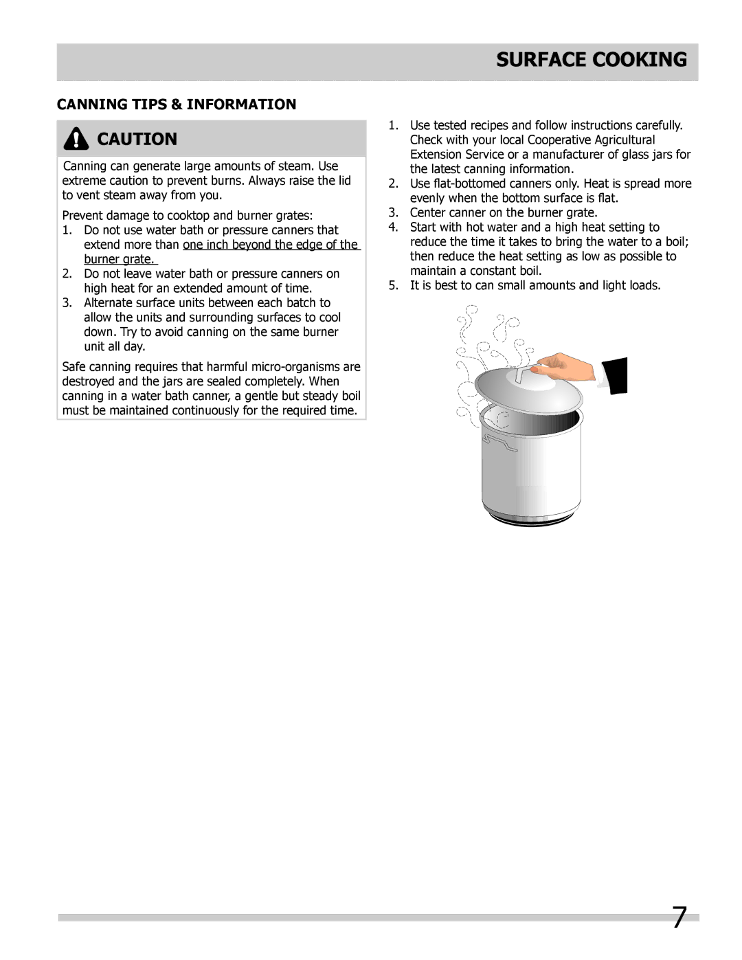 Frigidaire FFGC3005LW, FFGC2605LW, FFGC3603LW manual Canning Tips & Information 