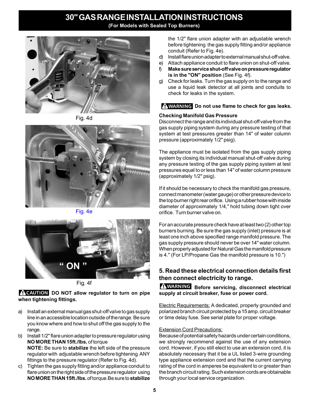 Frigidaire FFGF3005MW manual Extension Cord Precautions 