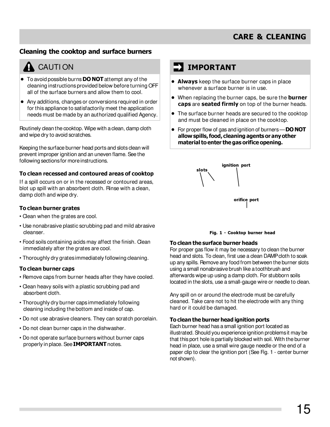 Frigidaire FFGF3049LS, FFGF3047LS, FFGFE3047LS-PKG, FFGF3019LW, FFGF3017LW Cleaning the cooktop and surface burners 