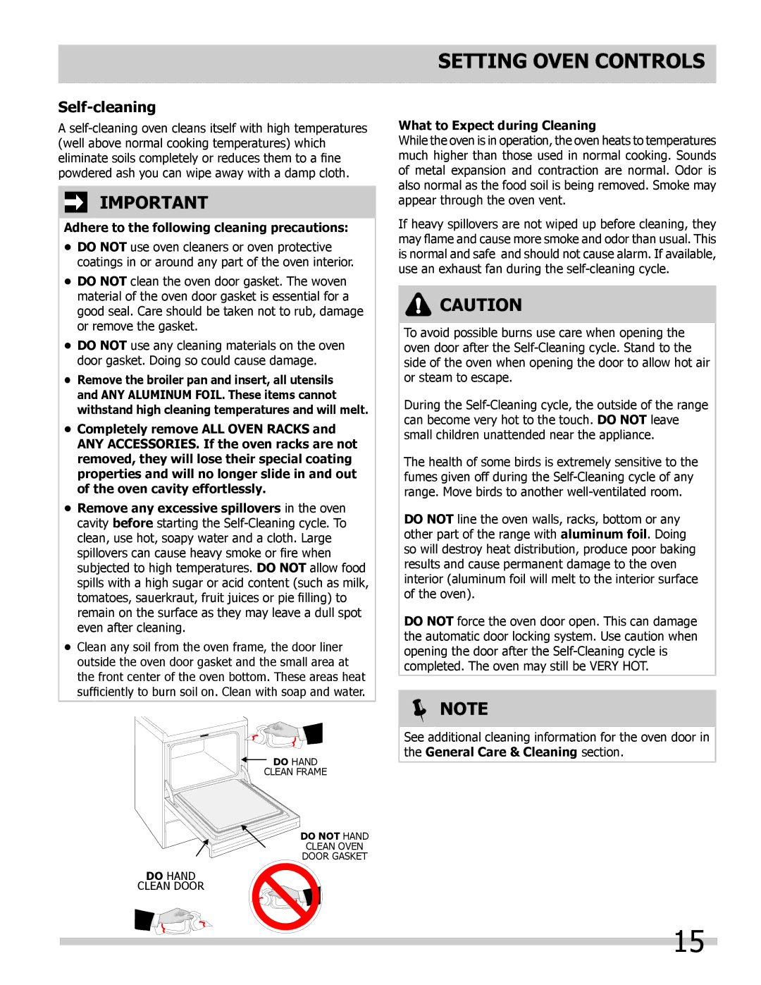 Frigidaire FFGS3025LB Self-cleaning, Adhere to the following cleaning precautions, What to Expect during Cleaning 