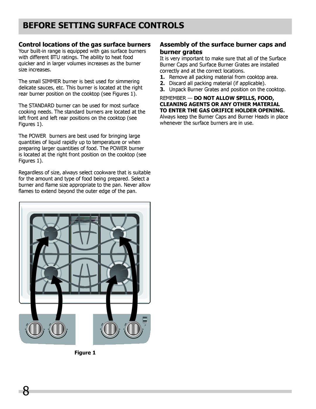 Frigidaire FFGS3025LW, FFGS3025LB, FFGS3025LS Before setting surface controls, Control locations of the gas surface burners 