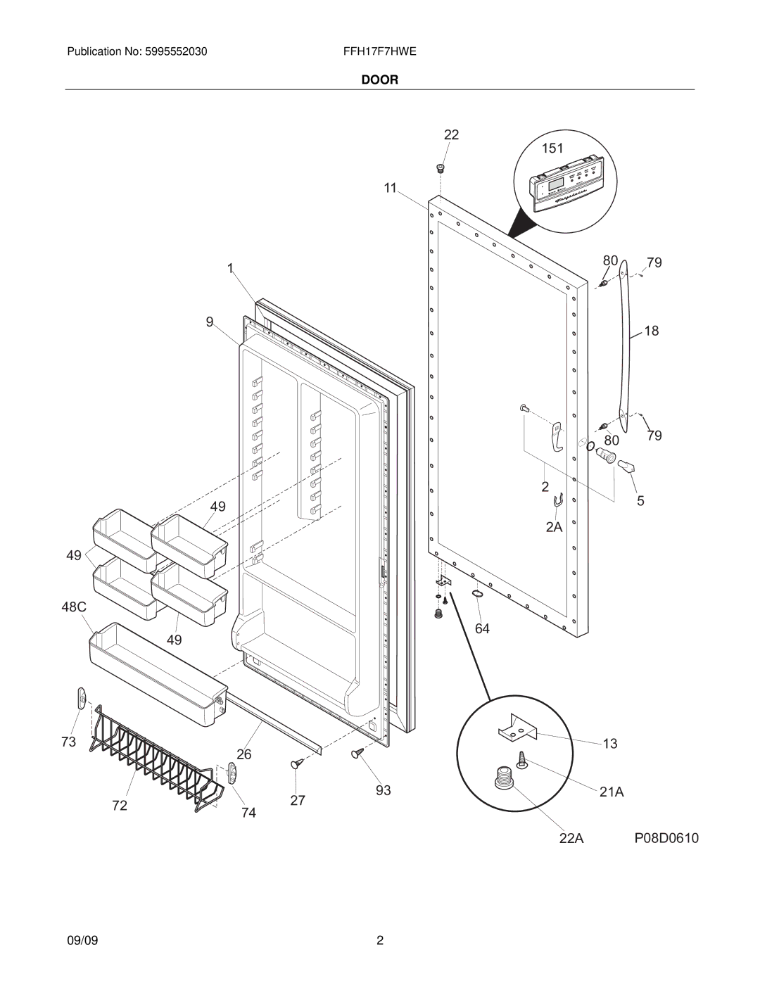 Frigidaire FFH17F7HW manual 48C 151 21A 22A P08D0610 