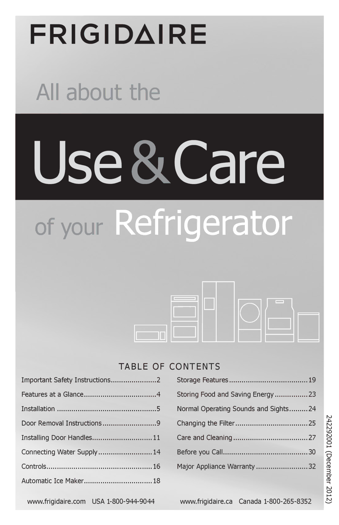 Frigidaire FFHN2740PSPKG, FFHN2740PS0 important safety instructions Use &Care, December 