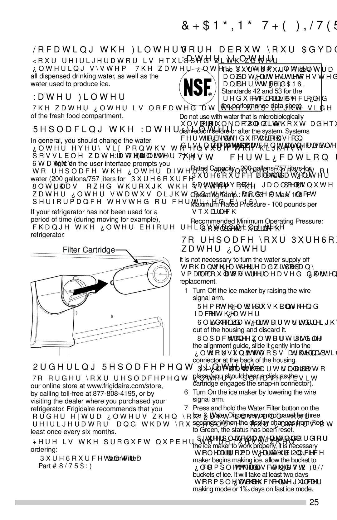 Frigidaire FFHN2740PSPKG, FFHN2740PS0 important safety instructions Changing the Filter 