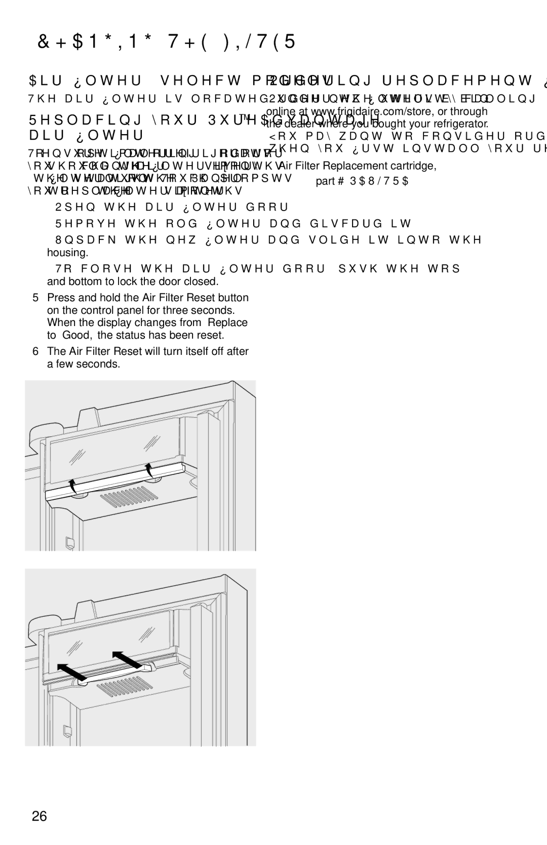 Frigidaire FFHN2740PS0, FFHN2740PSPKG Air filter select models, Replacing your PureAdvantageTM air filter, Paultra 