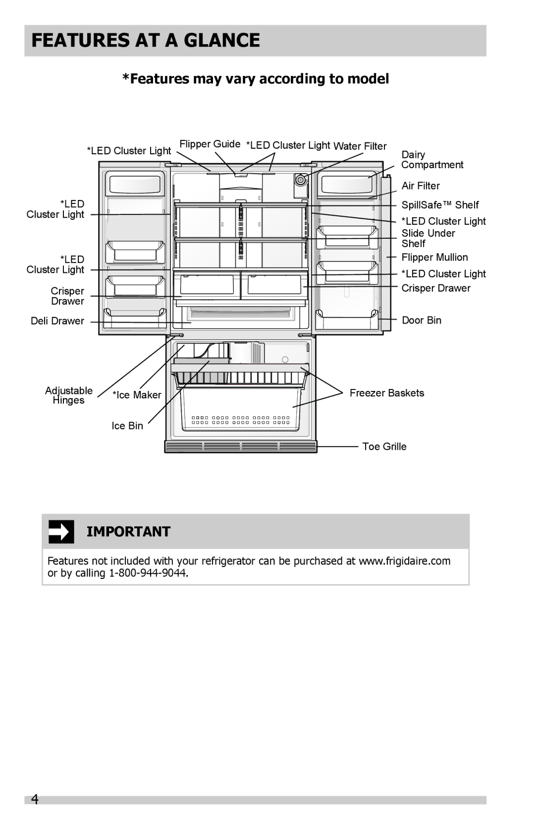 Frigidaire FFHN2740PSPKG, FFHN2740PS0 Features AT a Glance, Features may vary according to model 